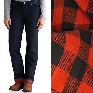Carhartt Women's Blaine Flannel Red plaid Lined Jeans straight original Fit 14S